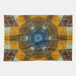 Mosaic Mandala Flower Yellow en Blue Theedoek