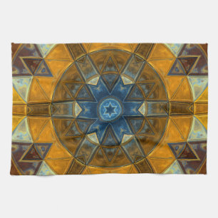 Mosaic Mandala Flower Yellow en Blue Theedoek