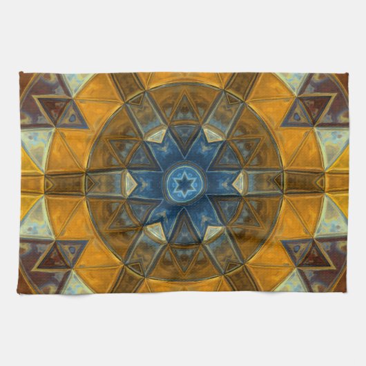 Mosaic Mandala Flower Yellow en Blue Theedoek (Horizontaal)