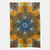 Mosaic Mandala Flower Yellow en Blue Theedoek (Verticaal)
