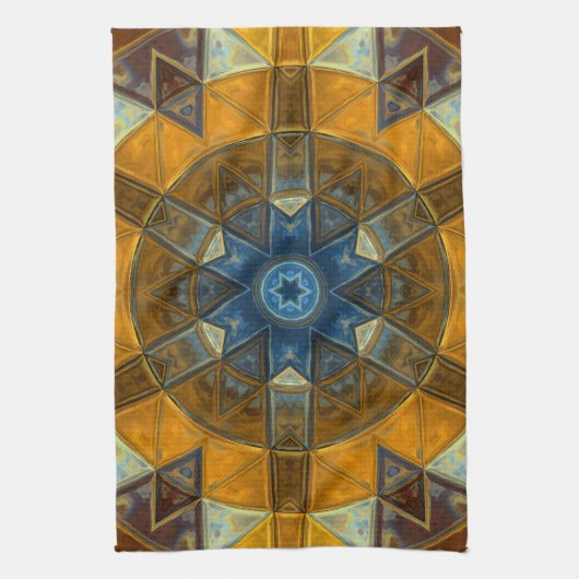 Mosaic Mandala Flower Yellow en Blue Theedoek (Verticaal)