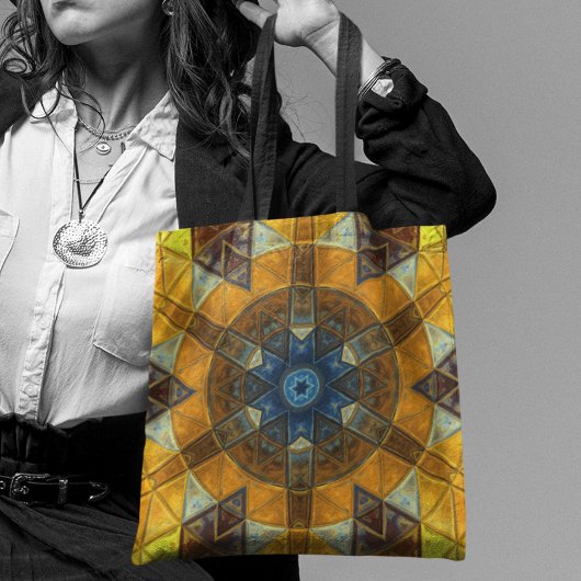 Mosaic Mandala Flower Yellow en Blue Tote Bag