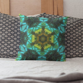 Mosaic Mandala Flower Yellow Green and Blue Kussen