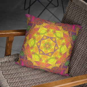 Mosaic Mandala Flower Yellow Oranje en Paars Kussen