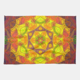 Mosaic Mandala Flower Yellow Oranje en Paars Theedoek