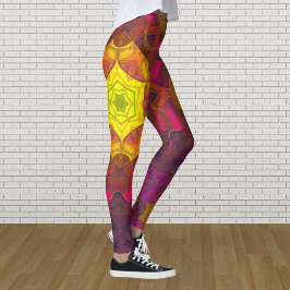Mosaic Mandala Flower Yellow Pink en Paars Leggings
