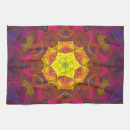 Mosaic Mandala Flower Yellow Pink en Paars Theedoek