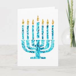 Mosaic Menorah Blue Hanukkah Lights Jewish Faith Kaart