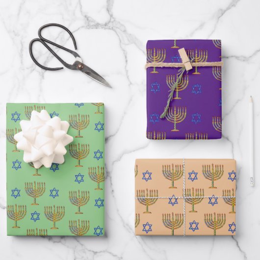 Mosaic Menorahs + sterren Inpakpapier Vel (Voorkant)
