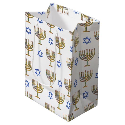 Mosaic Menorahs + sterren Medium Cadeauzakje (Voorkant Gekanteld)