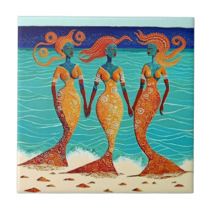 Mosaic Mermaids op Egyptisch zand Tegeltje