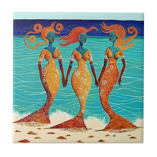 Mosaic Mermaids op Egyptisch zand Tegeltje (Voorkant)