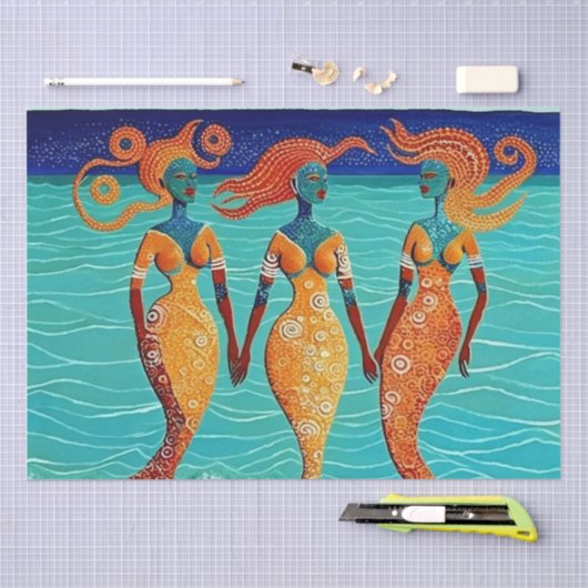 Mosaic Mermaids op Egyptisch zand Tissuepapier (Craft)
