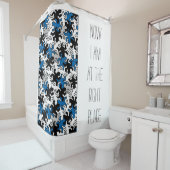 Mosaic Mirror Geckos Pattern - blauw zwart wit Douchegordijn (In situ)