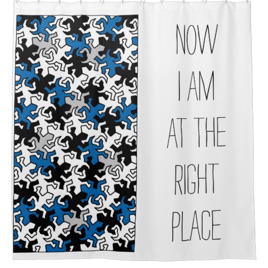 Mosaic Mirror Geckos Pattern - blauw zwart wit Douchegordijn (Voorkant)