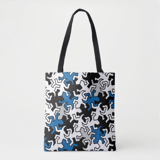 Mosaic Mirror Geckos Pattern - blauw zwart wit Tote Bag (Voorkant)