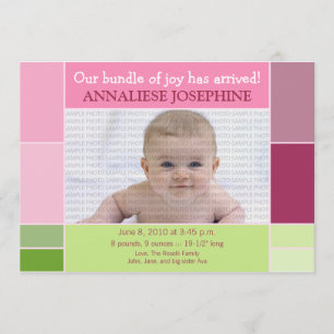 Mosaic Roze Baby Geboorte Aankondiging Designer