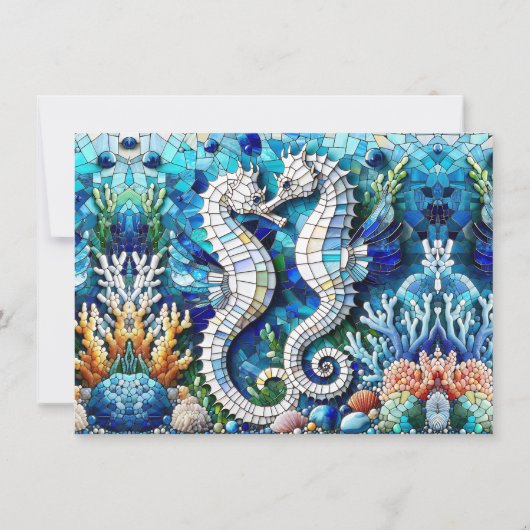 Mosaic Seahorses Romantic Beachy Save The Date (Achterkant)