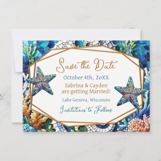 Mosaic Seahorses Romantic Beachy Save The Date (Voorkant)