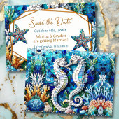 Mosaic Seahorses Romantic Beachy Save The Date