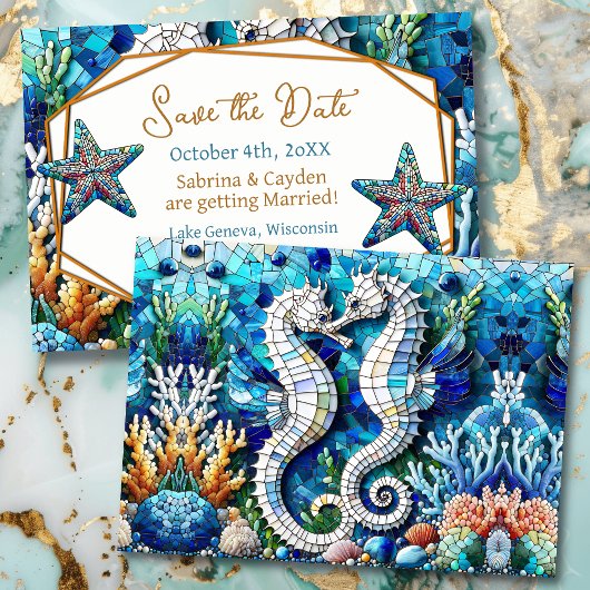 Mosaic Seahorses Romantic Beachy Save The Date