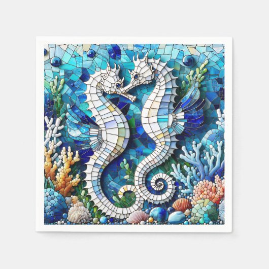 Mosaic Seahorses Romantic Beachy   Servet (Voorkant)