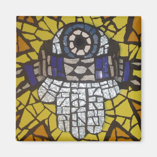 Mosaic Silver Hamsa Star Tallit and Evil Eye Magneet