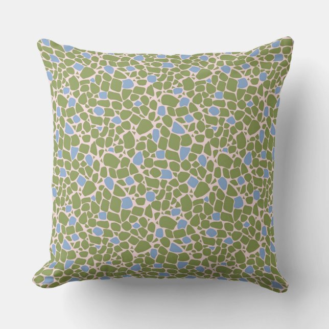 Mosaic small abstract pattern tiles green sky blue kussen (Voorkant)