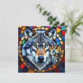 Mosaic Style Owl and Wolf | Blank Feestdagenkaart (Staand voorkant)