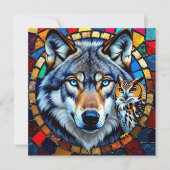 Mosaic Style Owl and Wolf | Blank Feestdagenkaart (Voorkant)
