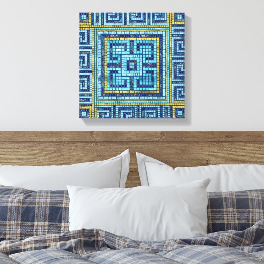 Mosaic Tile Greek Meander Key Canvas Afdruk (Insitu (Slaapkamer))