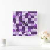 Mosaic Tile Pattern Paarse Lila Lavender Vierkante Klok (Huis)