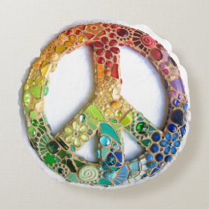 Mosaic Tile Peace Sign Pillow Rond Kussen