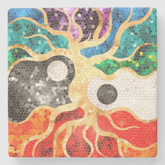 Mosaic Tree of life - Yin Yang Stenen Onderzetter (Voorkant)