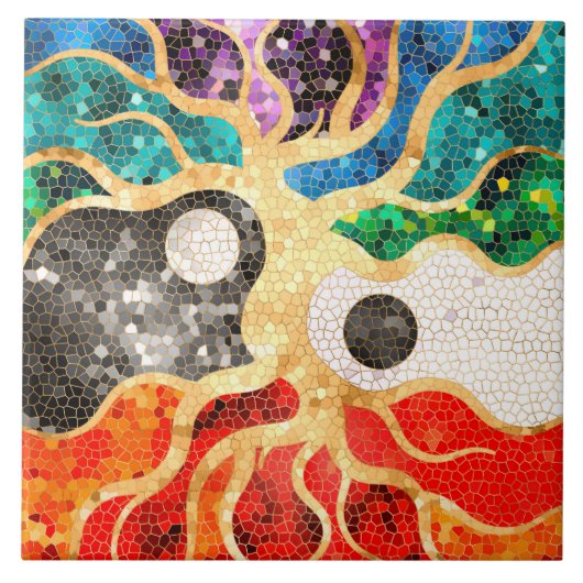 Mosaic Tree of life - Yin Yang Tegeltje (Voorkant)