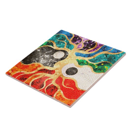Mosaic Tree of life - Yin Yang Tegeltje (Zijkant)