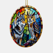 Mosaic Wolf and Owl  Art Personalized Christmas Keramisch Ornament (Rechts)