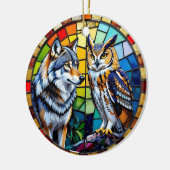Mosaic Wolf and Owl  Art Personalized Christmas Keramisch Ornament (Links)