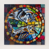 Mosaic Wolf and Owl Vibrant Art Legpuzzel (Horizontaal)