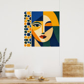 Mosaic Woman Portrait Art Geometric Boho Poster (Keuken)