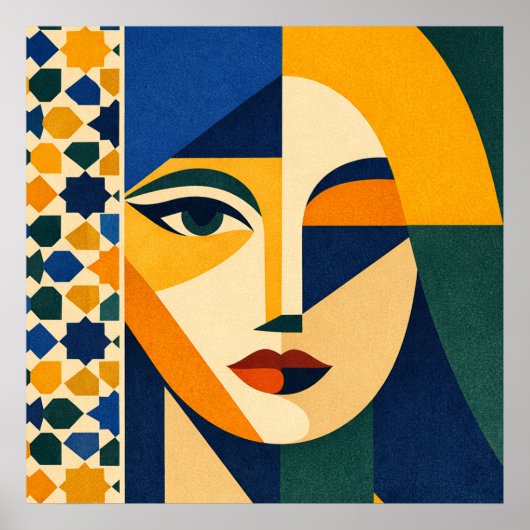Mosaic Woman Portrait Art Geometric Boho Poster (Voorkant)