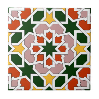 Mosaico 01 de azulejo marroquí verde y rojo en tegeltje