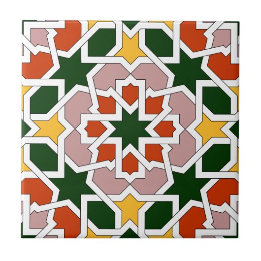 Mosaico 01 de azulejo marroquí verde y rojo en tegeltje (Voorkant)