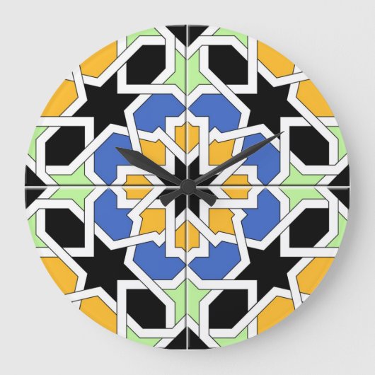 Mosaico 02 de azulejo marroquí azul y negro en grote klok (Voorkant)