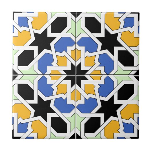 Mosaico 02 de azulejo marroquí azul y negro en tegeltje (Voorkant)