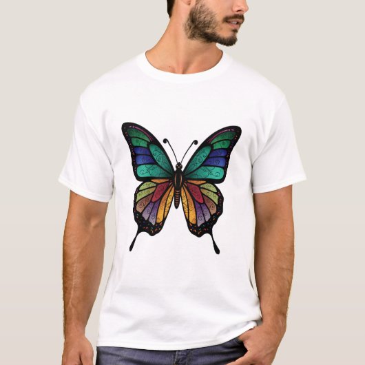 Mosaik-Schmetterling In Regenbogenfarben T-shirt (Voorkant)