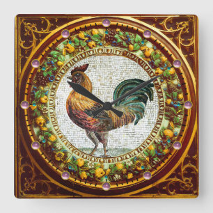MOSAISCHE ROOSTER, ANTIEK STROOM MET VRUCHTEN VIERKANTE KLOK