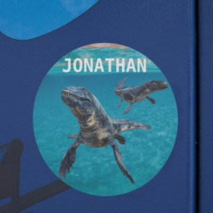 Mosasaur Water Dinosaur Monogram naam Ronde Sticker