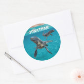 Mosasaur Water Dinosaur Monogram naam Ronde Sticker (Envelop)