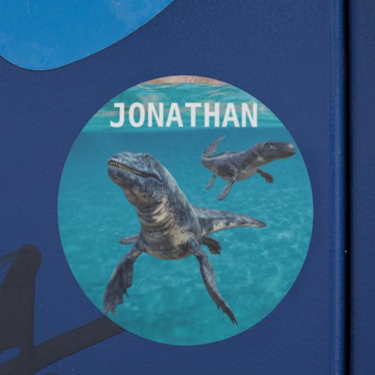 Mosasaur Water Dinosaurus Monogram naam Ronde Sticker